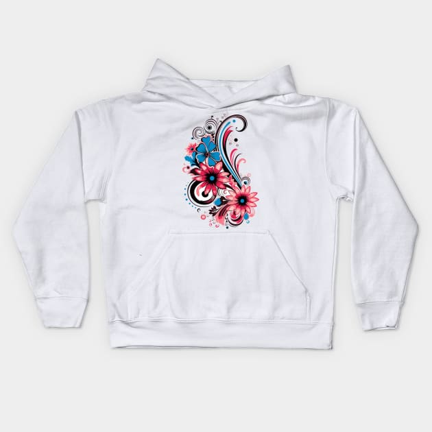 graphic background, Elegant Floral Fusion: Nature-Inspired Vector Illustration Kids Hoodie by FK